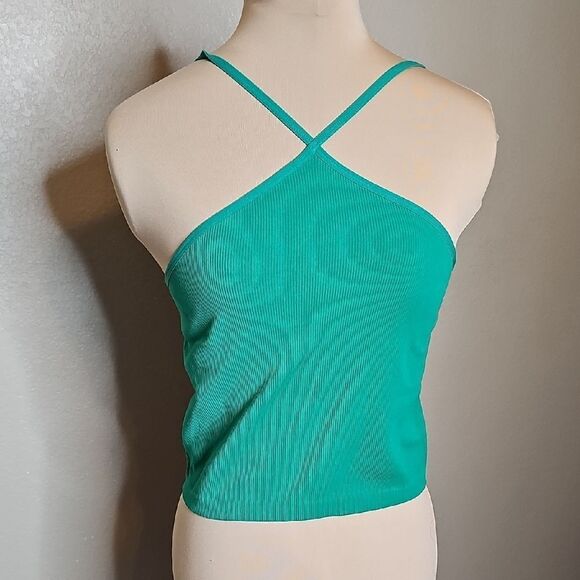 NWT XL Lemonsky Ribbed Green T -Strap Crop Women's Top - Picture 2 of 8